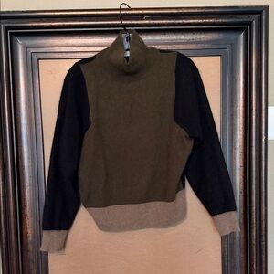 Majestic Filatures Olive, Black, and Tan cashmere Turtleneck Sweater